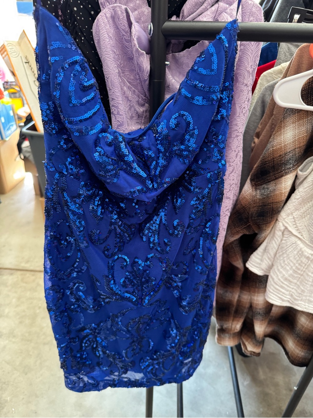 Windsor Royal Blue Sequin Cowl Mini Dress Perfect for Homecoming!